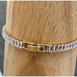 Bracelet Clear Crystal Baguette Tennis Bracelet Gold Plated Fashion 7”